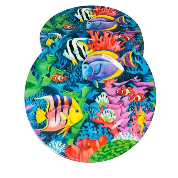 Sakura Evolution Tropical Fish Ocean Coral Reef Melamine Set of 8 Plates - Picture 1 of 4